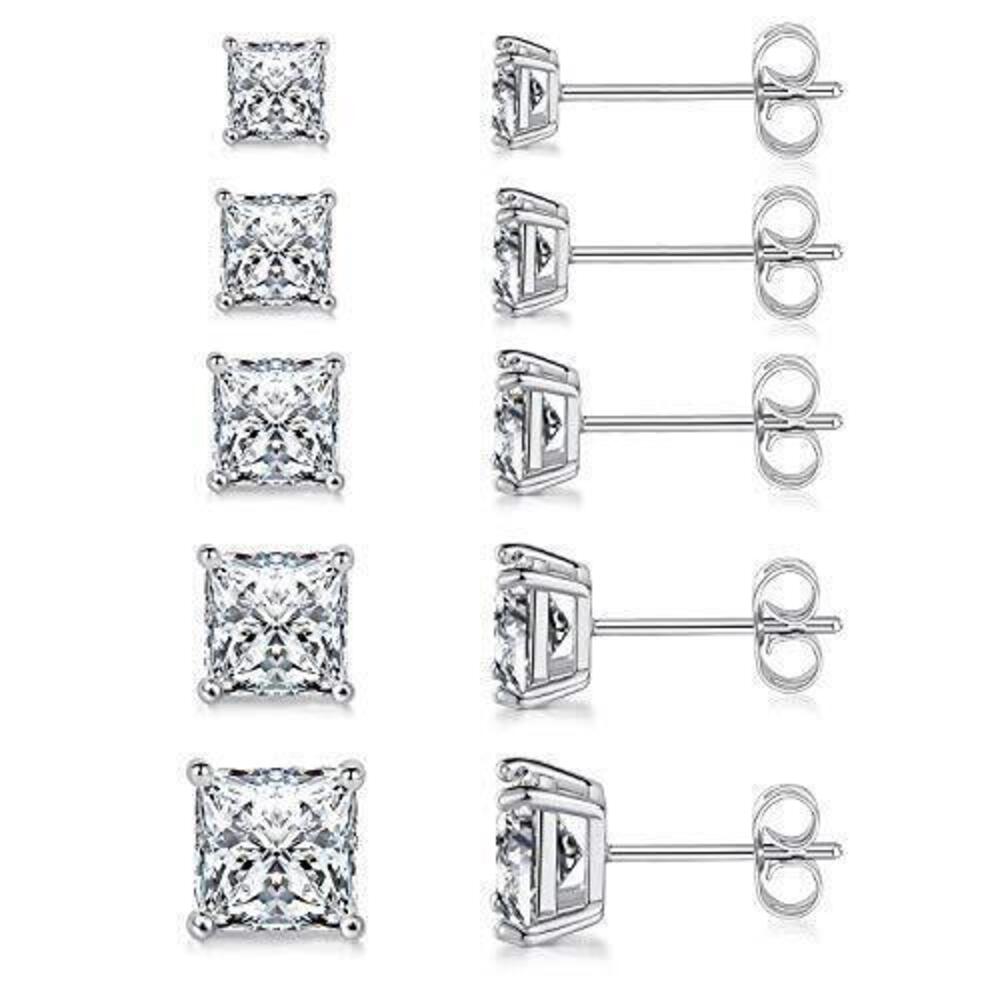 7556 18K White Gold Plated Princess Cut Square Clear Cubic Zirconia Stud